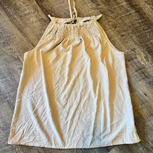 JASAMBAC Women’s Large Beige Smocked Neck Lightweight Halter Top Blouse NWT